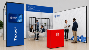 Texpo demo stand with bridge, TV holder, High backlit wall